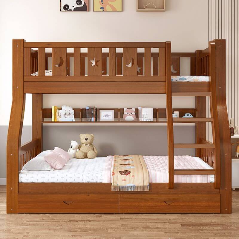 Modern Wooden Bunk Bed with Ladder, Guardrails & Two Mattresses Main Product Image Main image