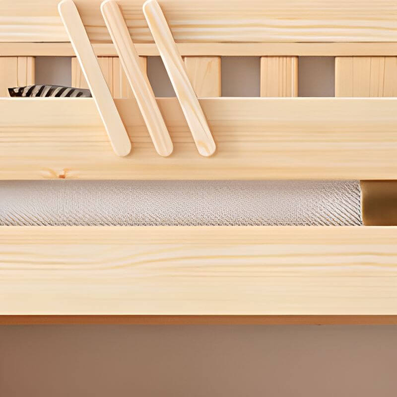 Modern Wooden Bunk Bed with Storage and Bookshelf