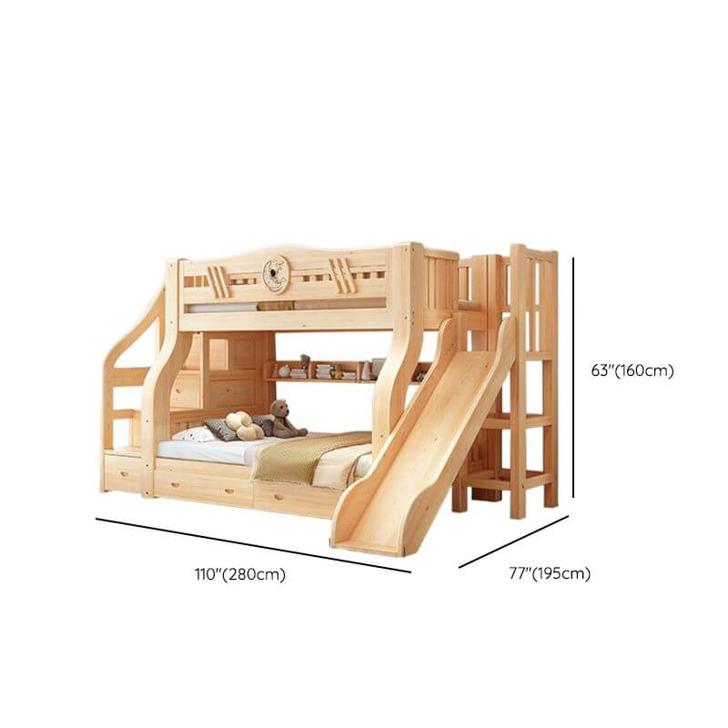 Modern Wooden Bunk Bed with Storage and Bookshelf Dimensions