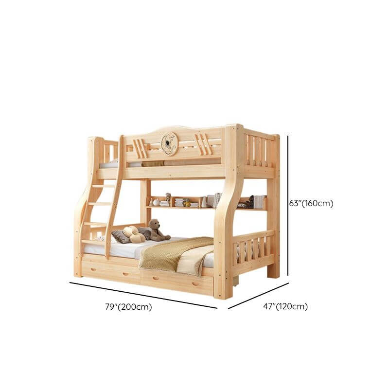Modern Wooden Bunk Bed with Storage and Bookshelf Dimensions