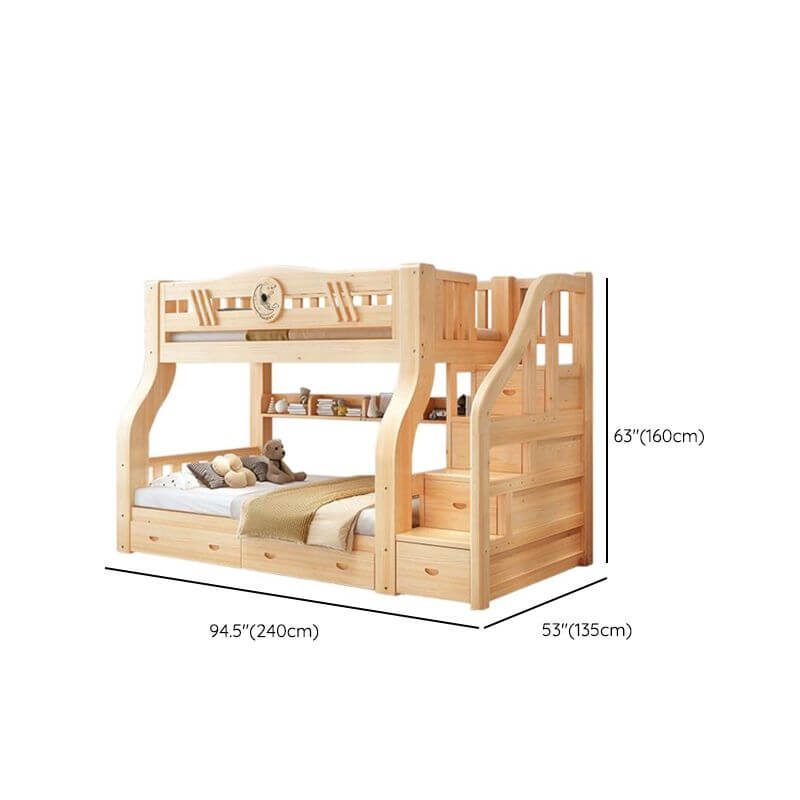 Modern Wooden Bunk Bed with Storage and Bookshelf Dimensions