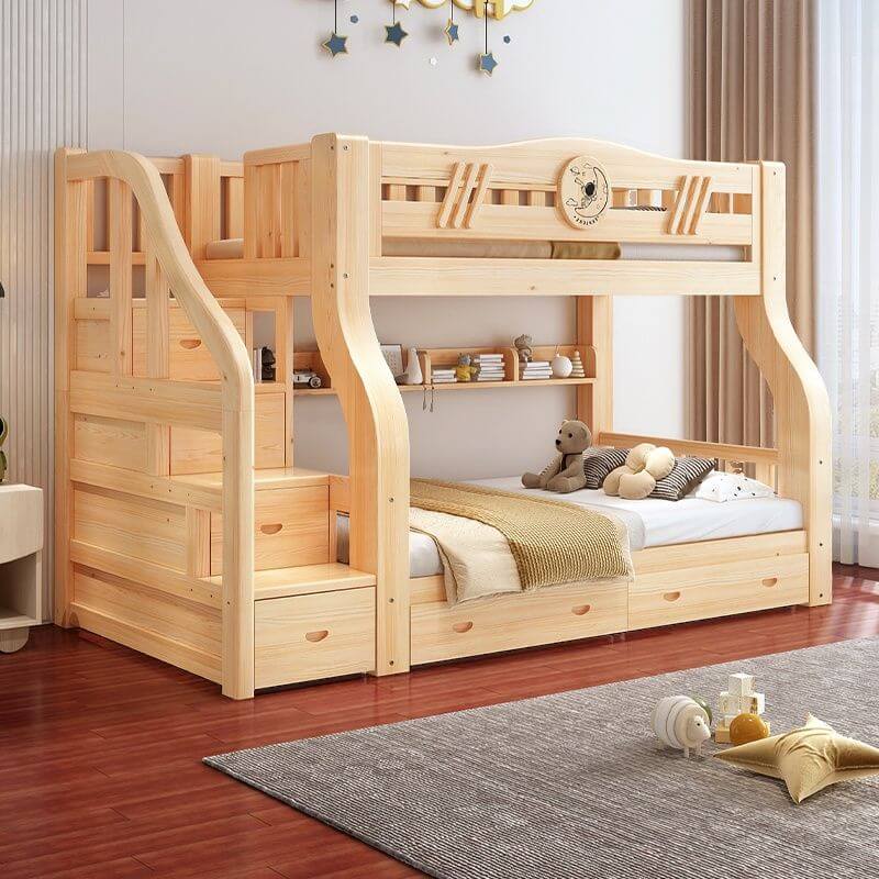 Modern Wooden Bunk Bed with Storage and Bookshelf Main Product Image
