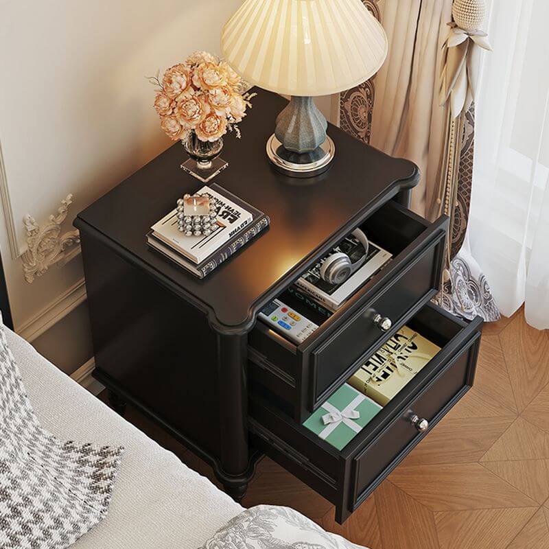 Modern Wooden Drawer Storage Nightstand - Black & White