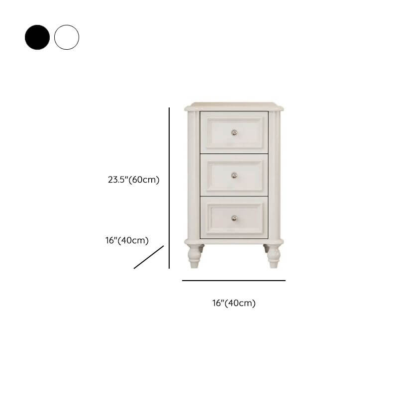Modern Wooden Drawer Storage Nightstand - Black & White Dimensions