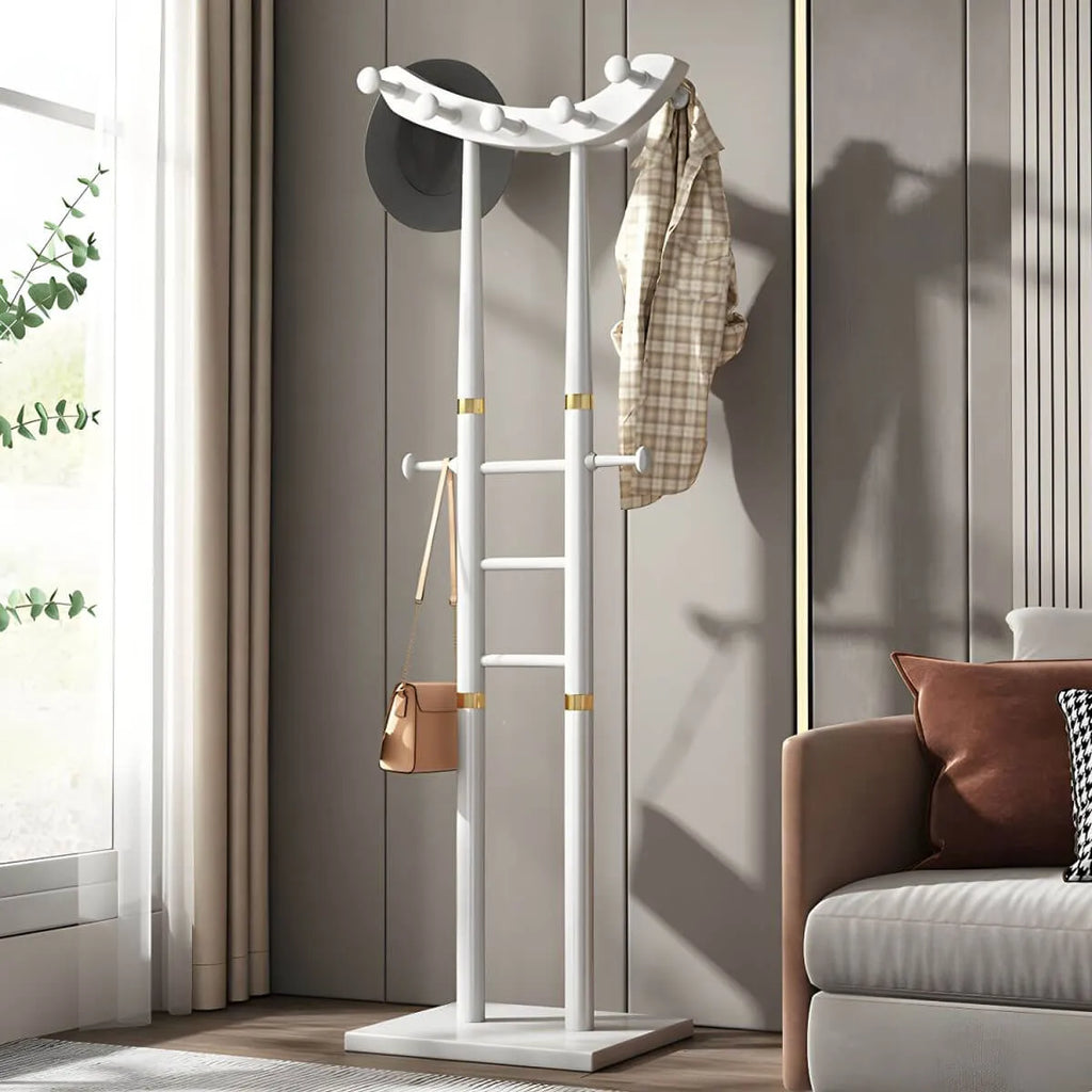 Modern Wooden Hall Tree with Curved Silhouette and Integrated Hooks