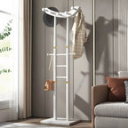Modern Wooden Hall Tree with Curved Silhouette and Integrated Hooks