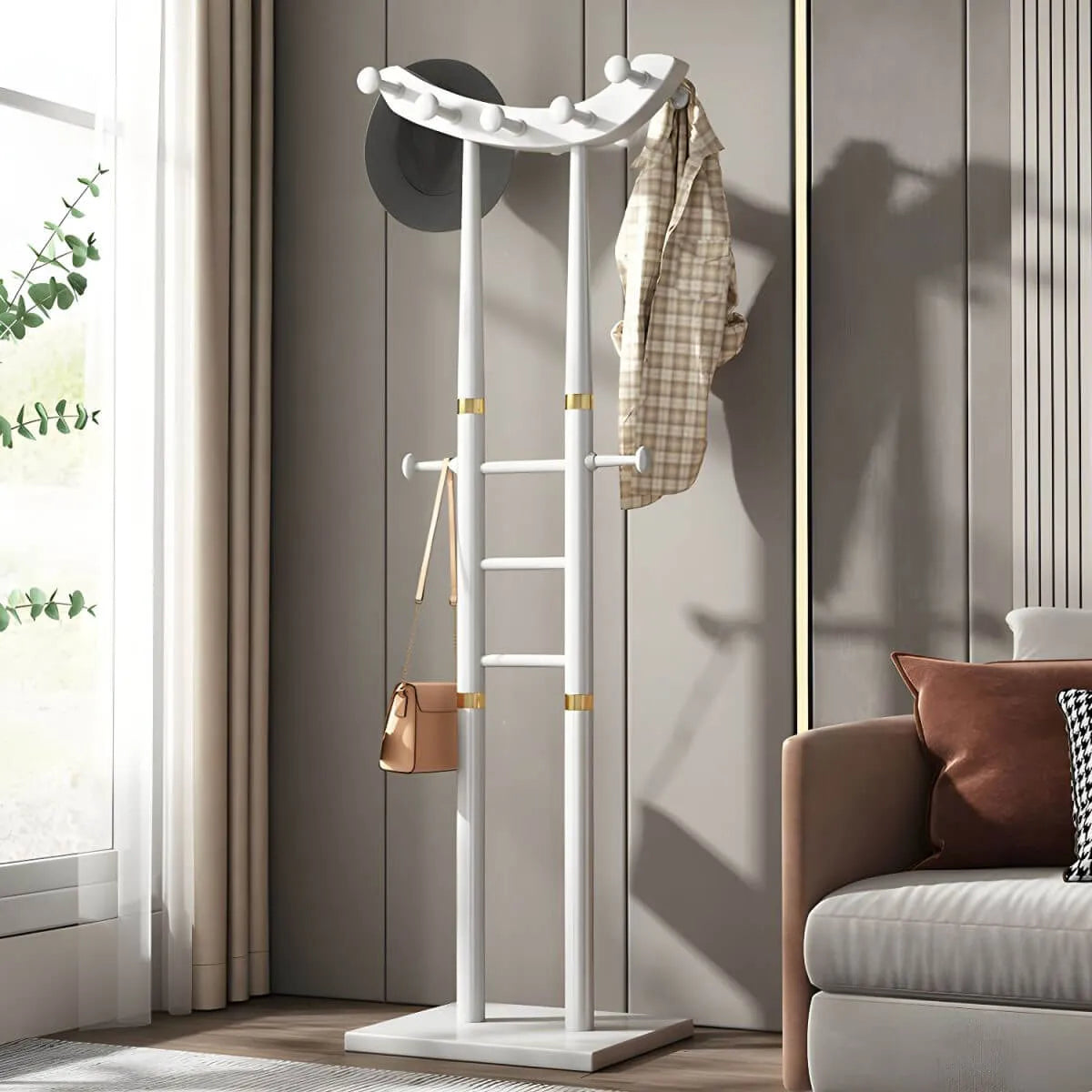 Modern Wooden Hall Tree with Curved Silhouette and Integrated Hooks
