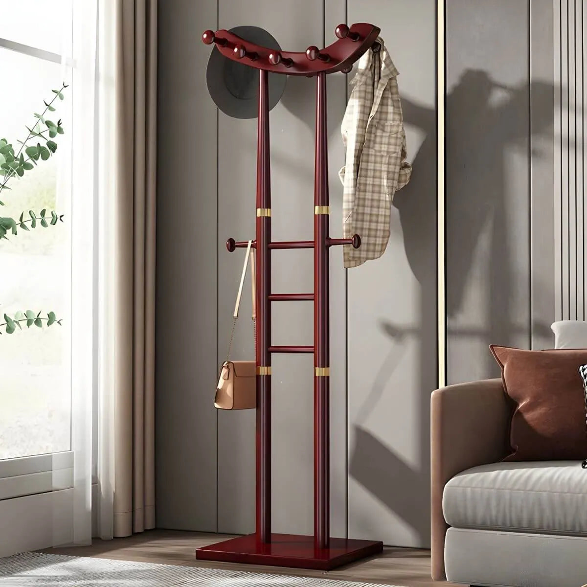 Modern Wooden Hall Tree with Curved Silhouette and Integrated Hooks
