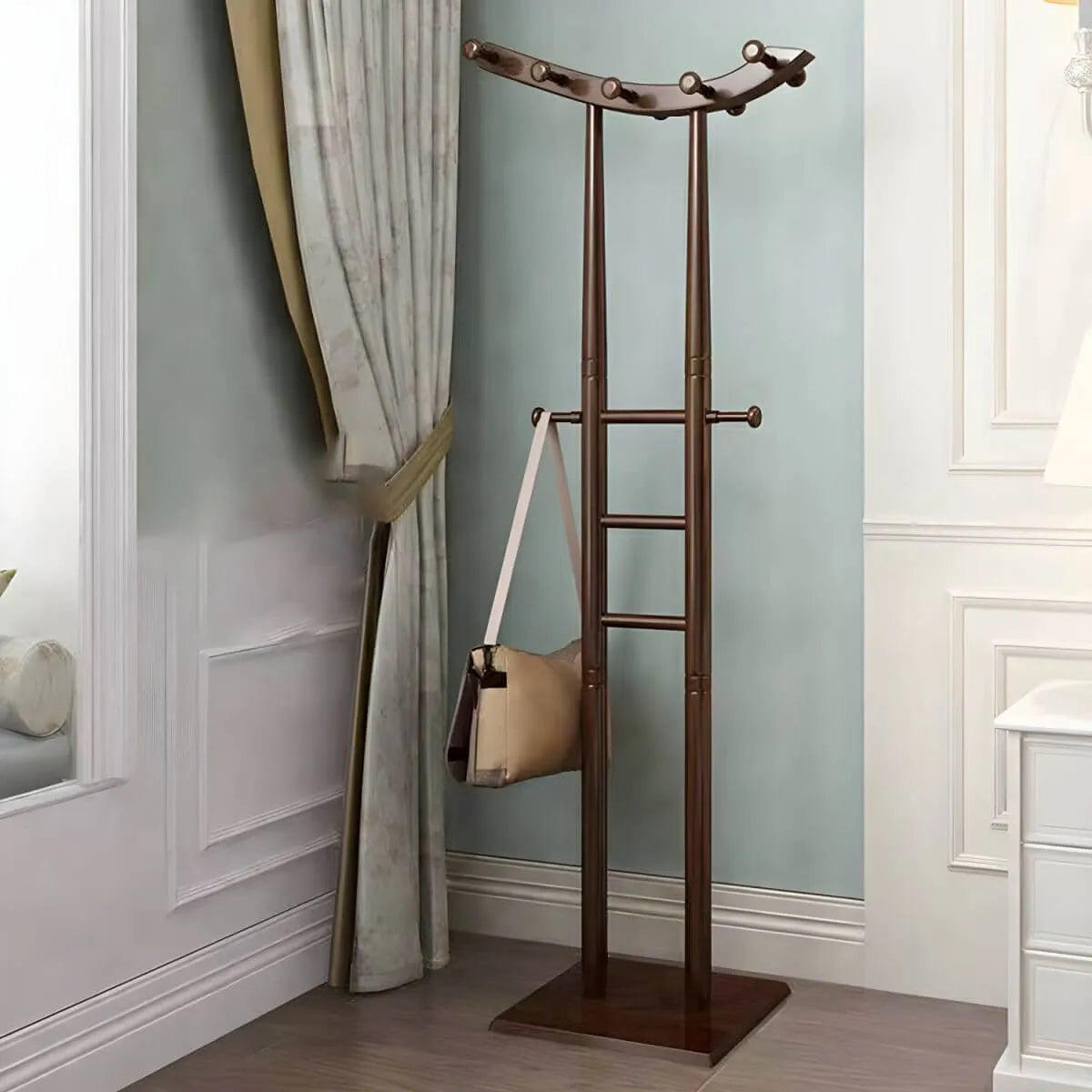 Modern Wooden Hall Tree with Curved Silhouette and Integrated Hooks