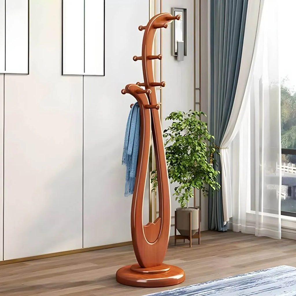 Modern Wooden Hall Tree with Curved Silhouette and Integrated Hooks