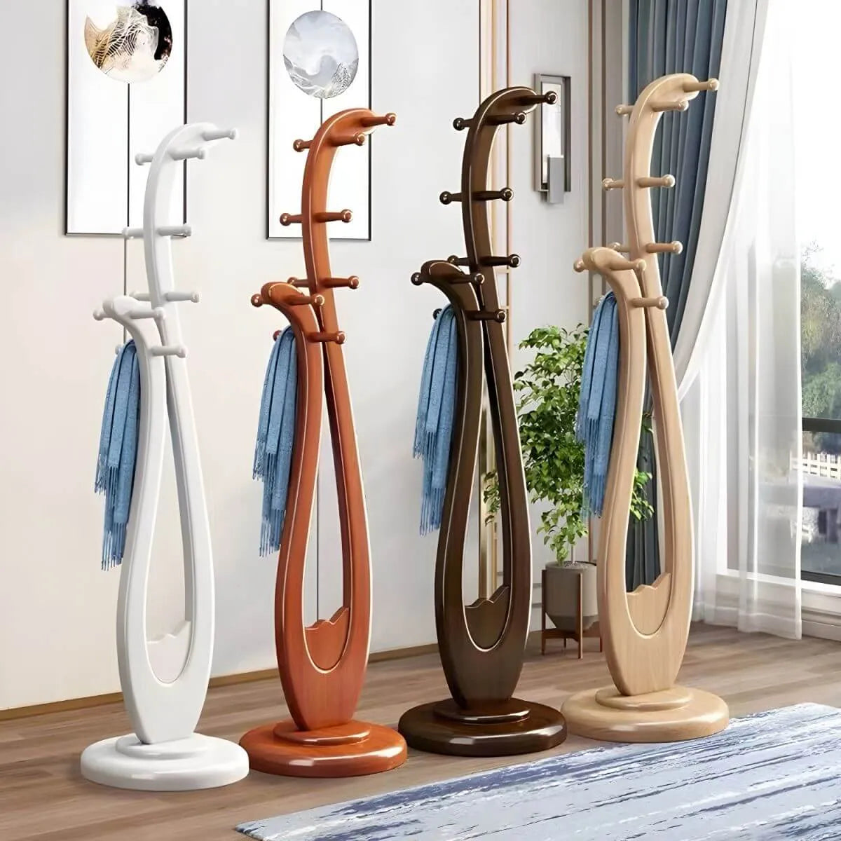 Modern Wooden Hall Tree with Curved Silhouette and Integrated Hooks Main Product Image Main image
