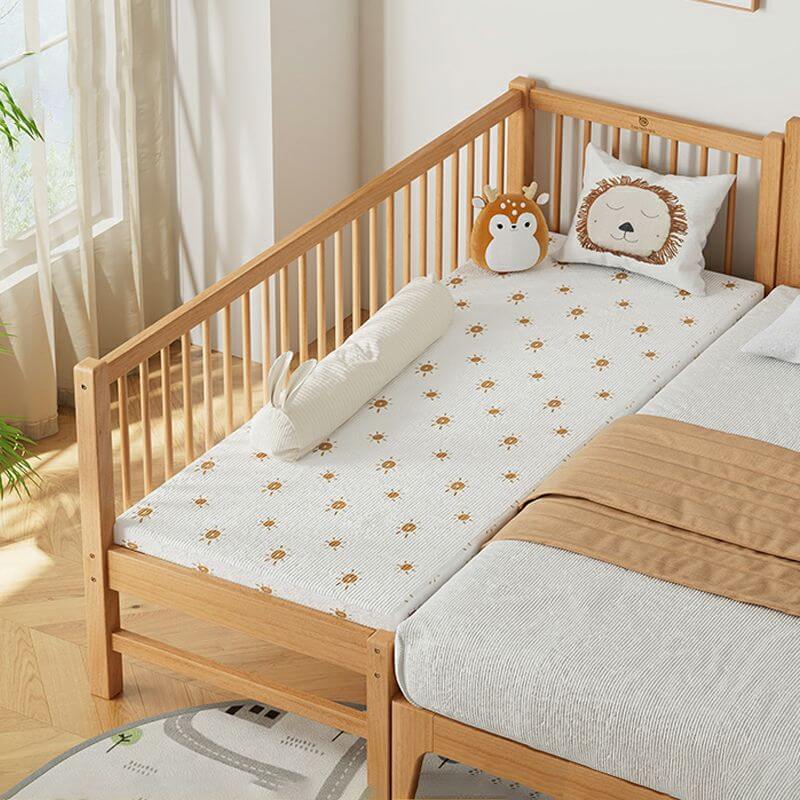 Modern Wooden Kids Bed with Safety Guardrails and Spacious Design