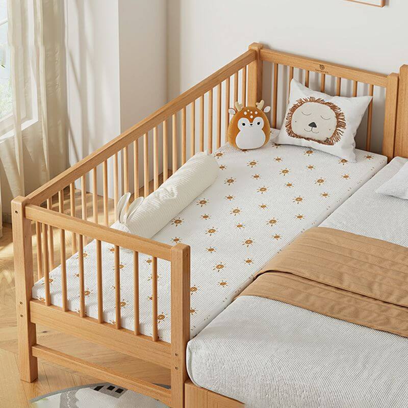 Modern Wooden Kids Bed with Safety Guardrails and Spacious Design