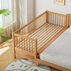Modern Wooden Kids Bed with Safety Guardrails and Spacious Design