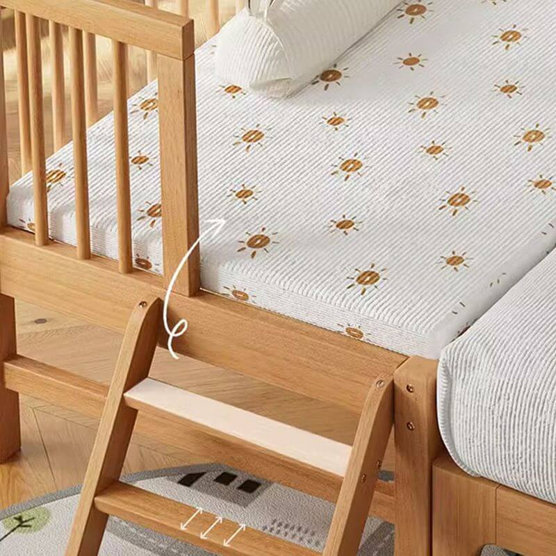 Modern Wooden Kids Bed with Safety Guardrails and Spacious Design