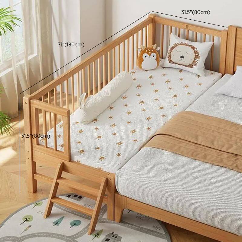 Modern Wooden Kids Bed with Safety Guardrails and Spacious Design Dimensions