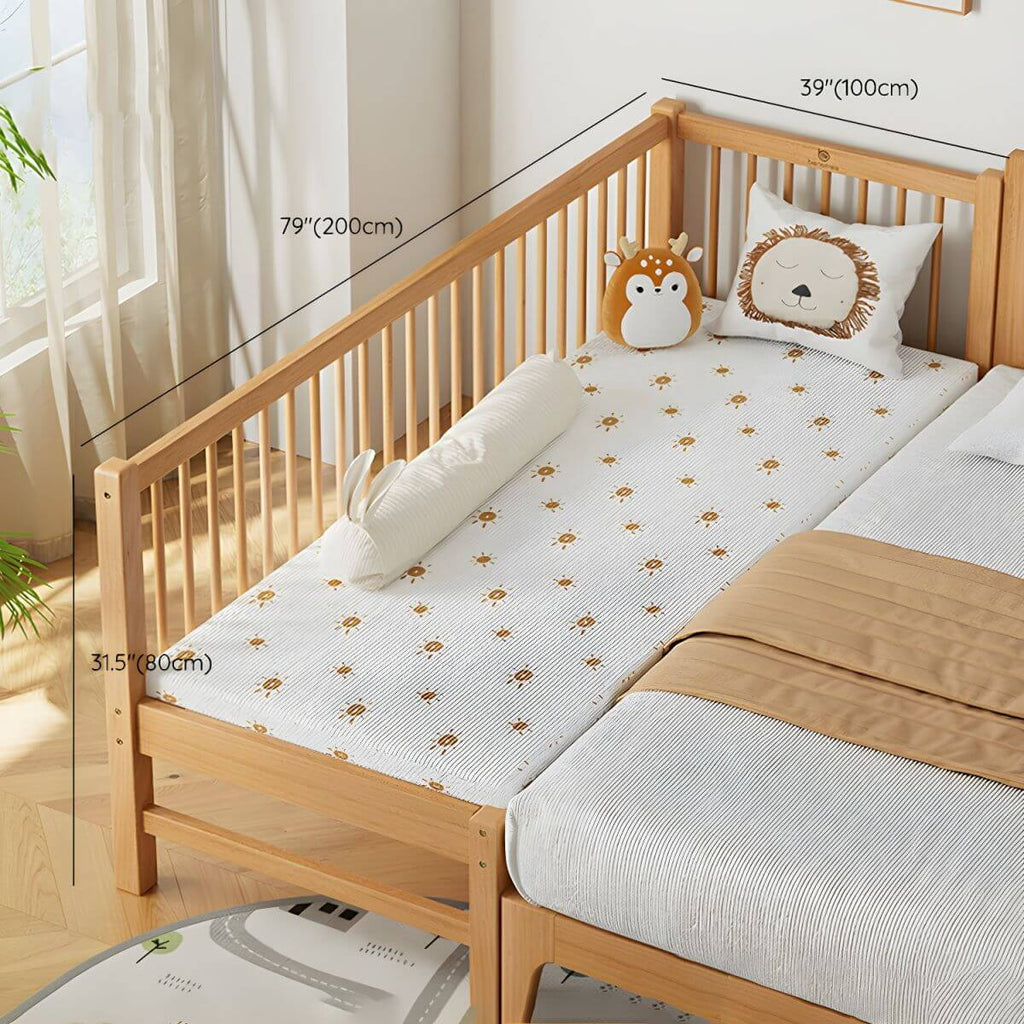 Modern Wooden Kids Bed with Safety Guardrails and Spacious Design Dimensions
