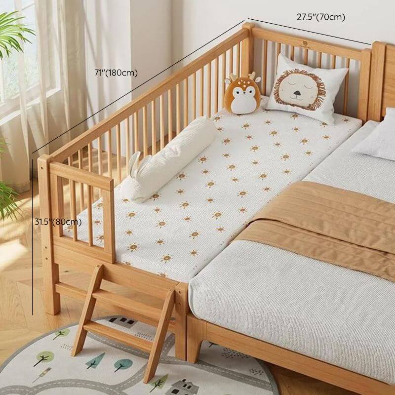 Modern Wooden Kids Bed with Safety Guardrails and Spacious Design Dimensions