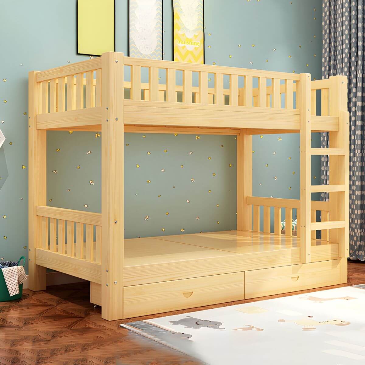 Modern Wooden Kids Bed with Storage and Headboard