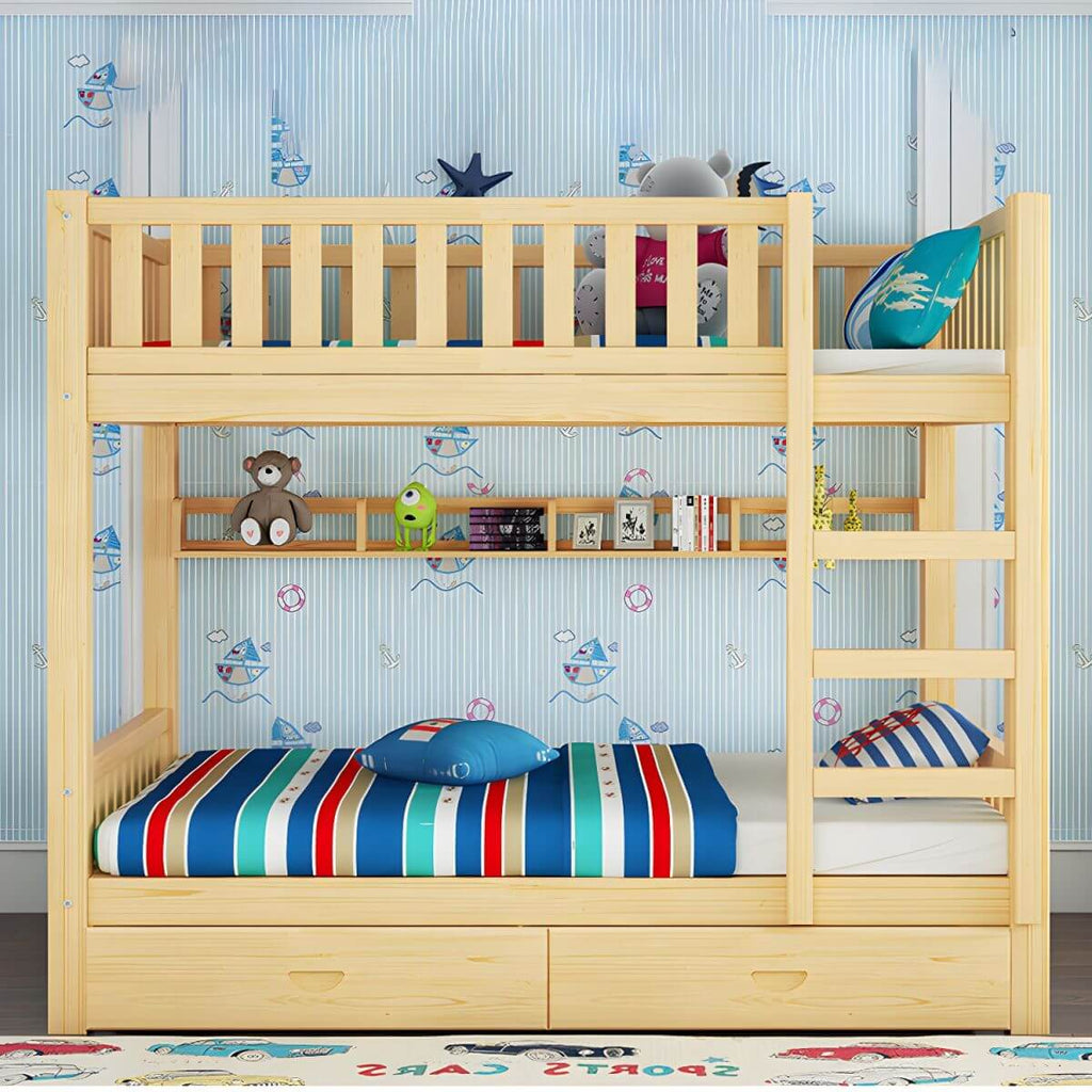Modern Wooden Kids Bed with Storage and Headboard