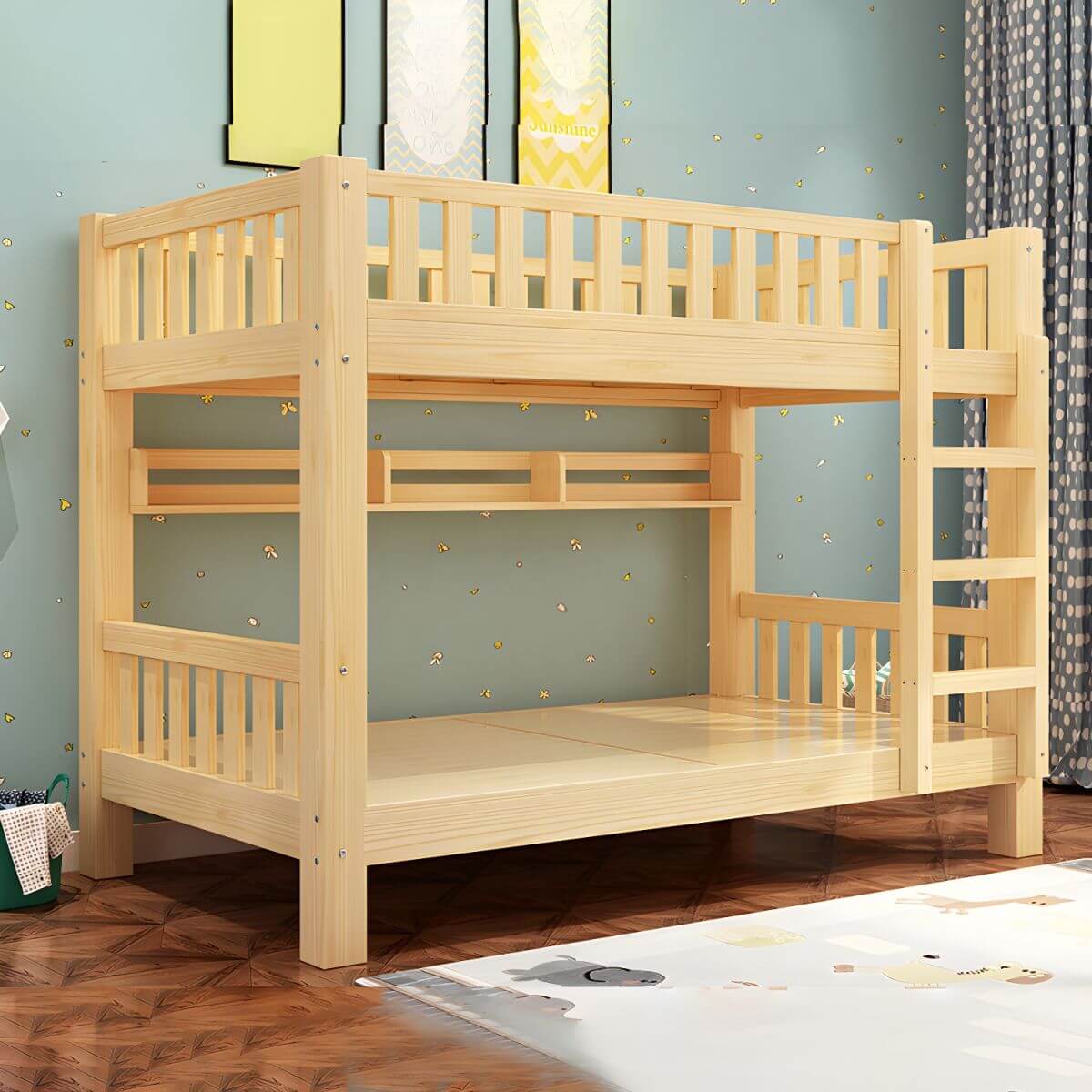 Modern Wooden Kids Bed with Storage and Headboard