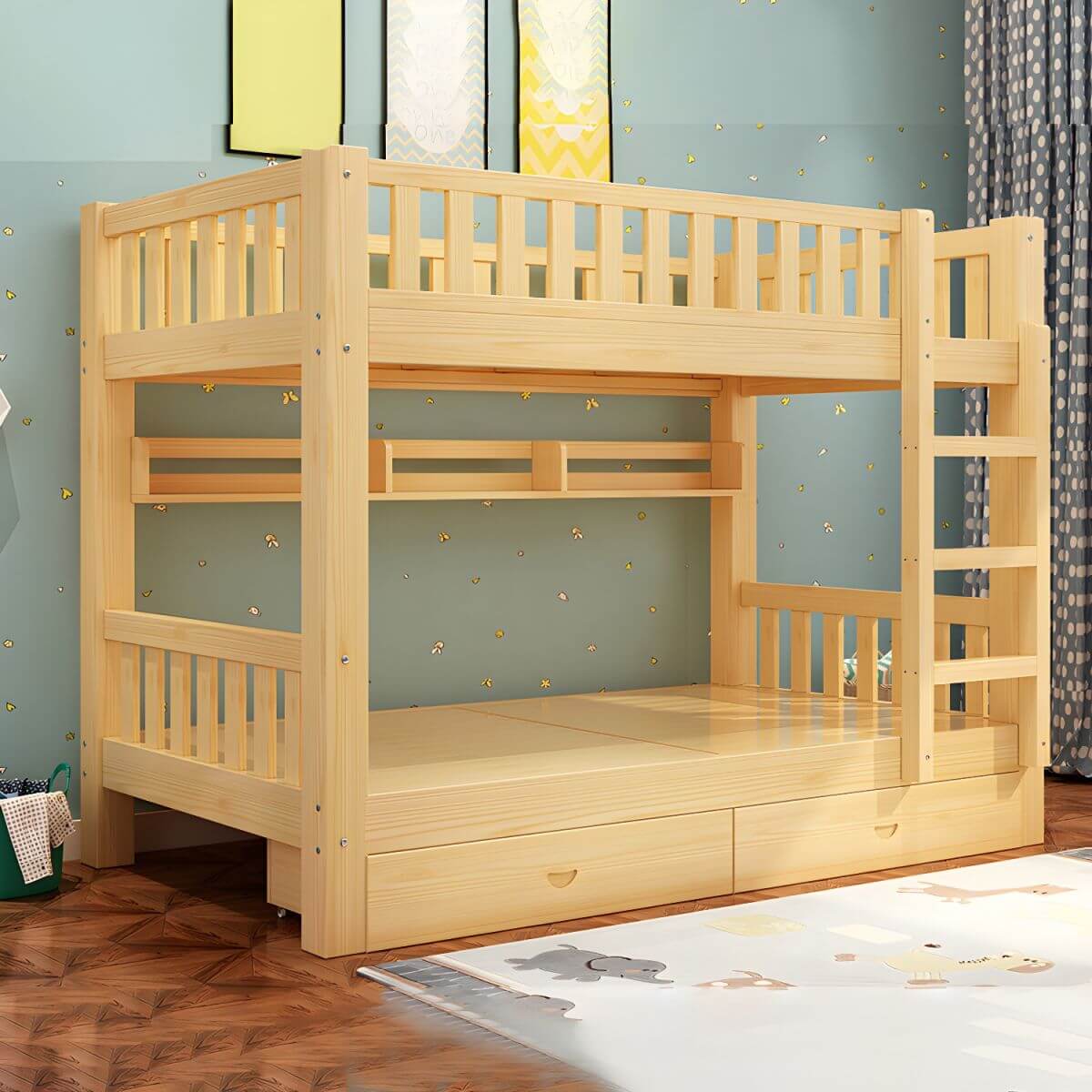 Modern Wooden Kids Bed with Storage and Headboard Main image