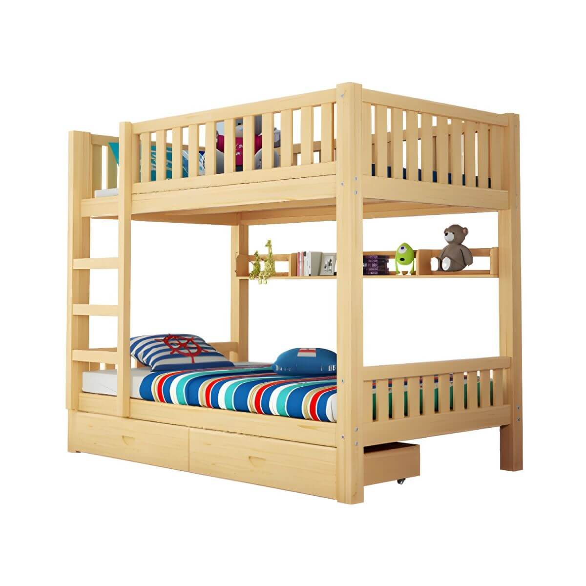 Modern Wooden Kids Bed with Storage and Headboard