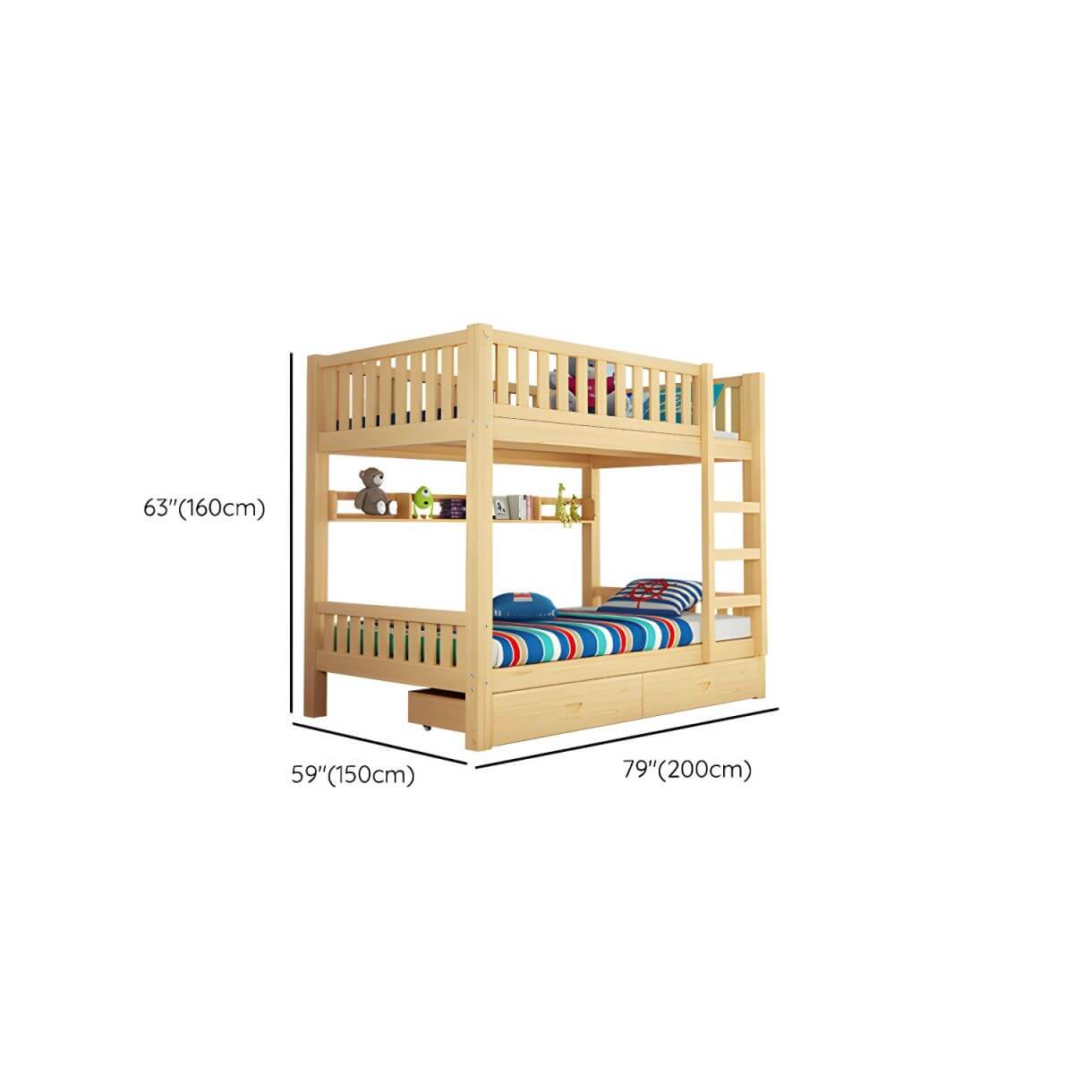 Modern Wooden Kids Bed with Storage and Headboard Dimensions