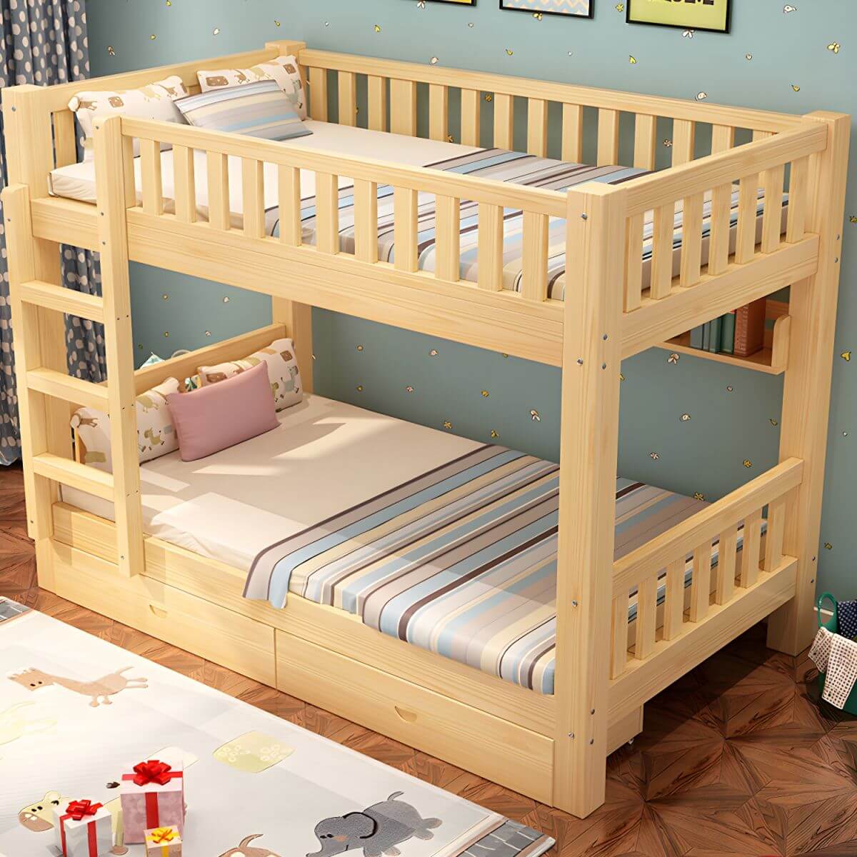 Modern Wooden Kids Bed with Storage and Headboard Main Product Image Main image