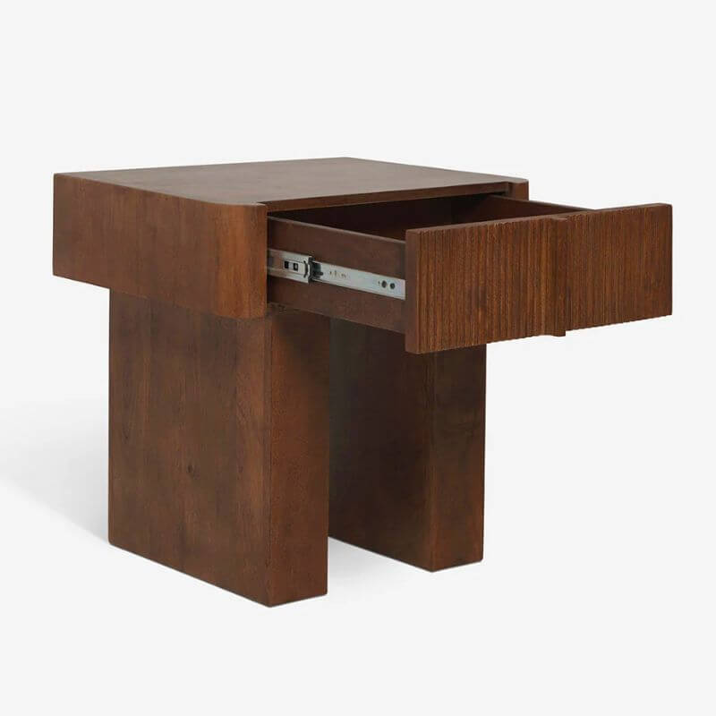 Modern Wooden Nightstand with Drawer Storage and Natural Finish