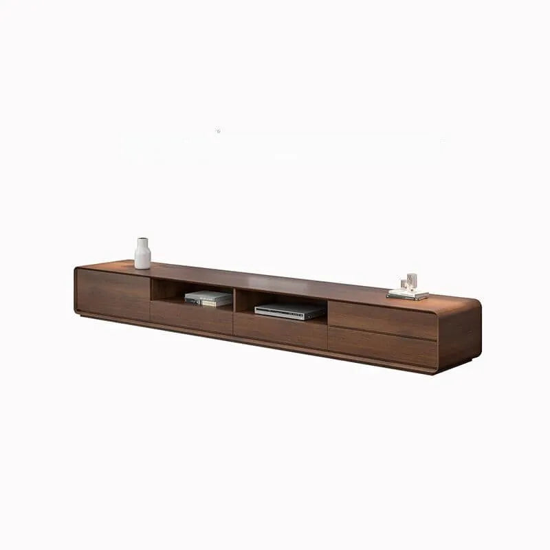 Modern Wooden TV Stand with Drawers and Open Shelving