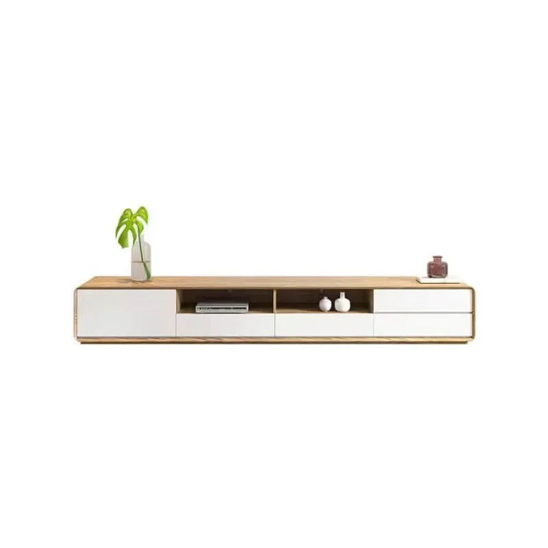 Modern Wooden TV Stand with Drawers and Open Shelving