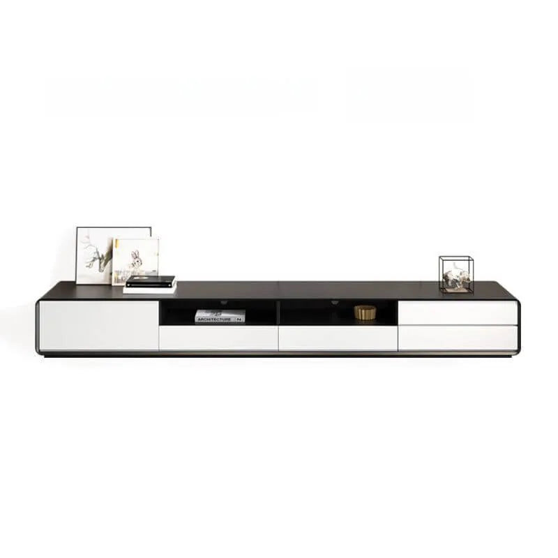 Modern Wooden TV Stand with Drawers and Open Shelving