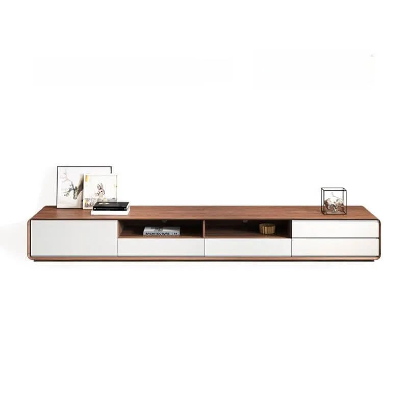 Modern Wooden TV Stand with Drawers and Open Shelving