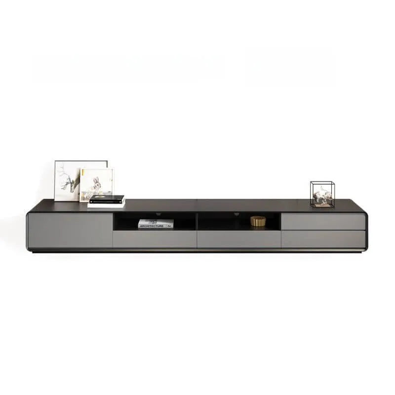 Modern Wooden TV Stand with Drawers and Open Shelving