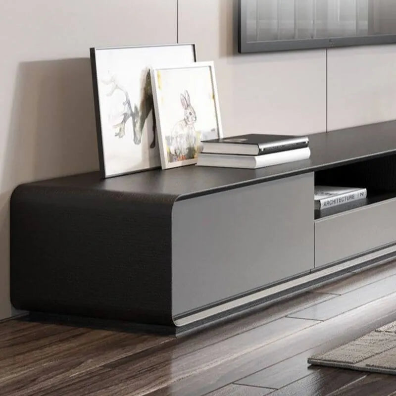 Modern Wooden TV Stand with Drawers and Open Shelving