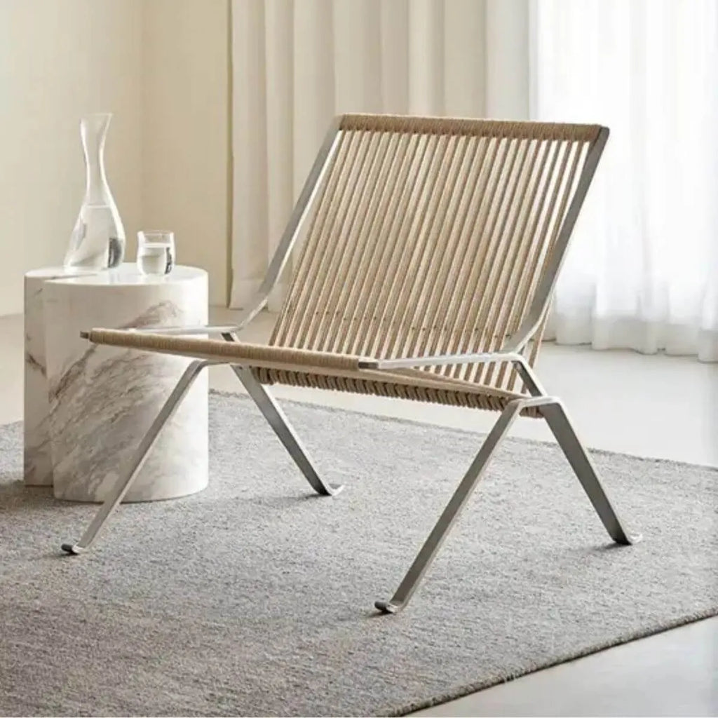 Modern Woven Rope Accent Chair with Stainless Steel Frame