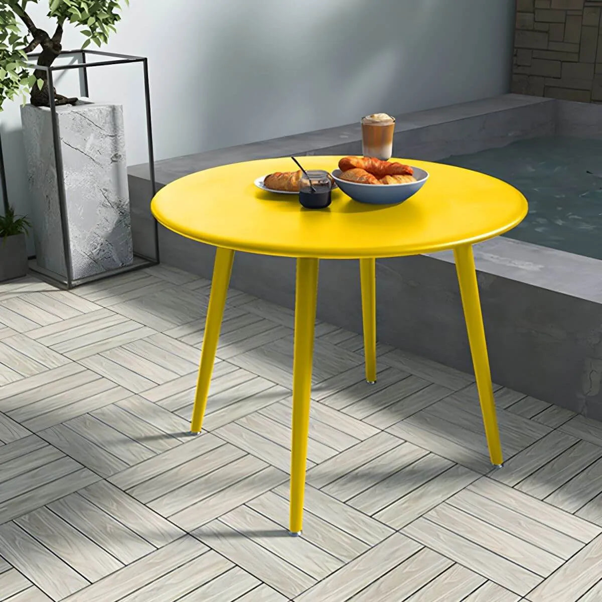 Modern Yellow Metal Outdoor Coffee Table – Round & Square Patio Table