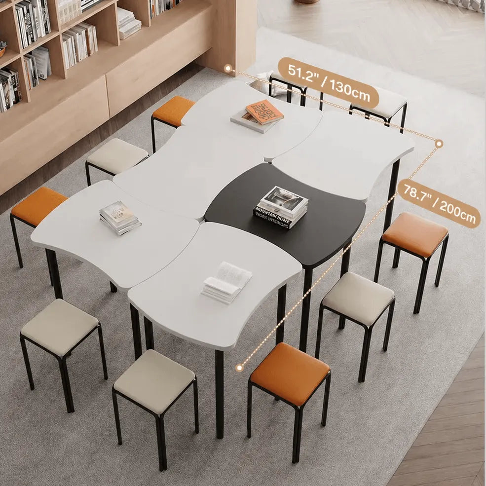 Modular Curved Conference Table Series with Rounded Edges and Metal Legs