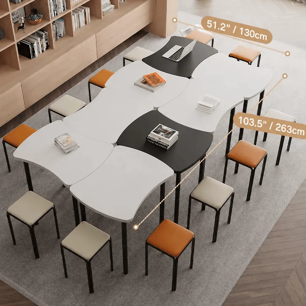 Modular Curved Conference Table Series with Rounded Edges and Metal Legs