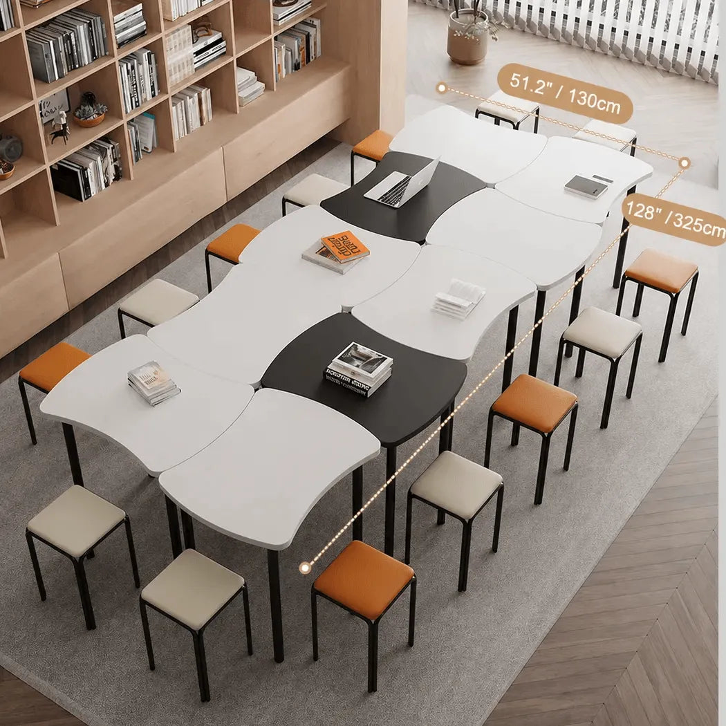 Modular Curved Conference Table Series with Rounded Edges and Metal Legs