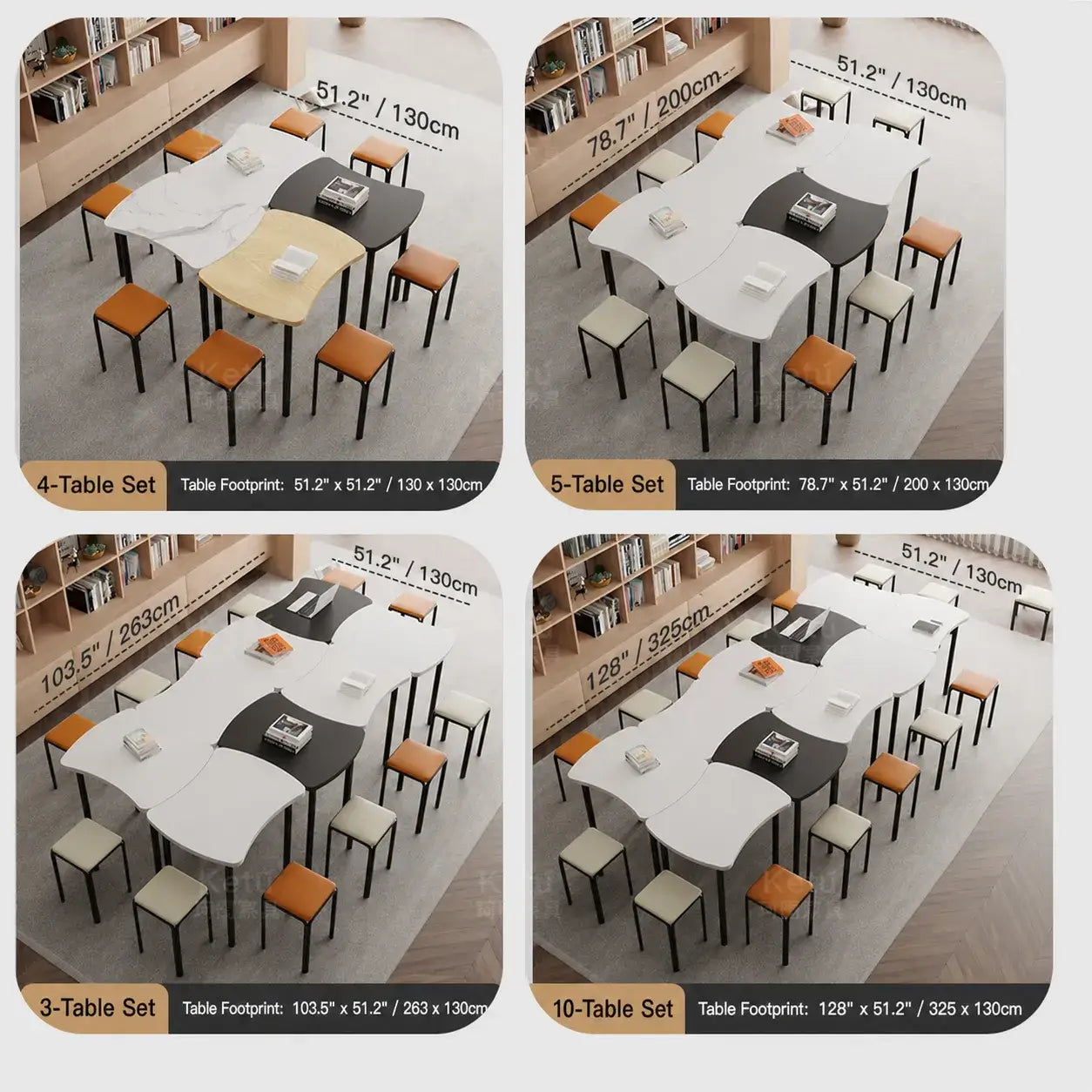 Modular Curved Conference Table Series with Rounded Edges and Metal Legs