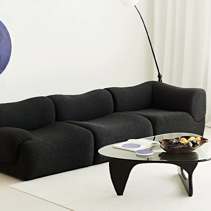 Modular Curved Sofa with Sherpa Upholstery