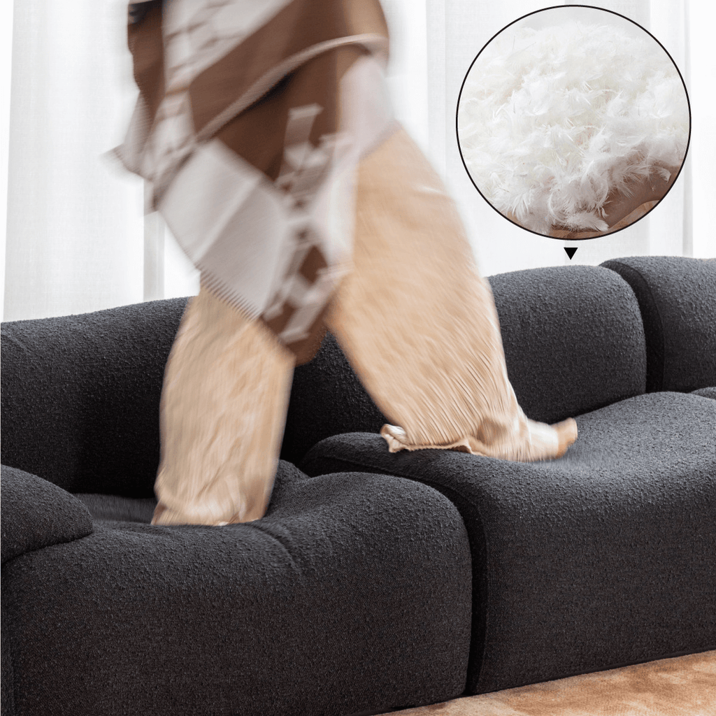 Modular Curved Sofa with Sherpa Upholstery