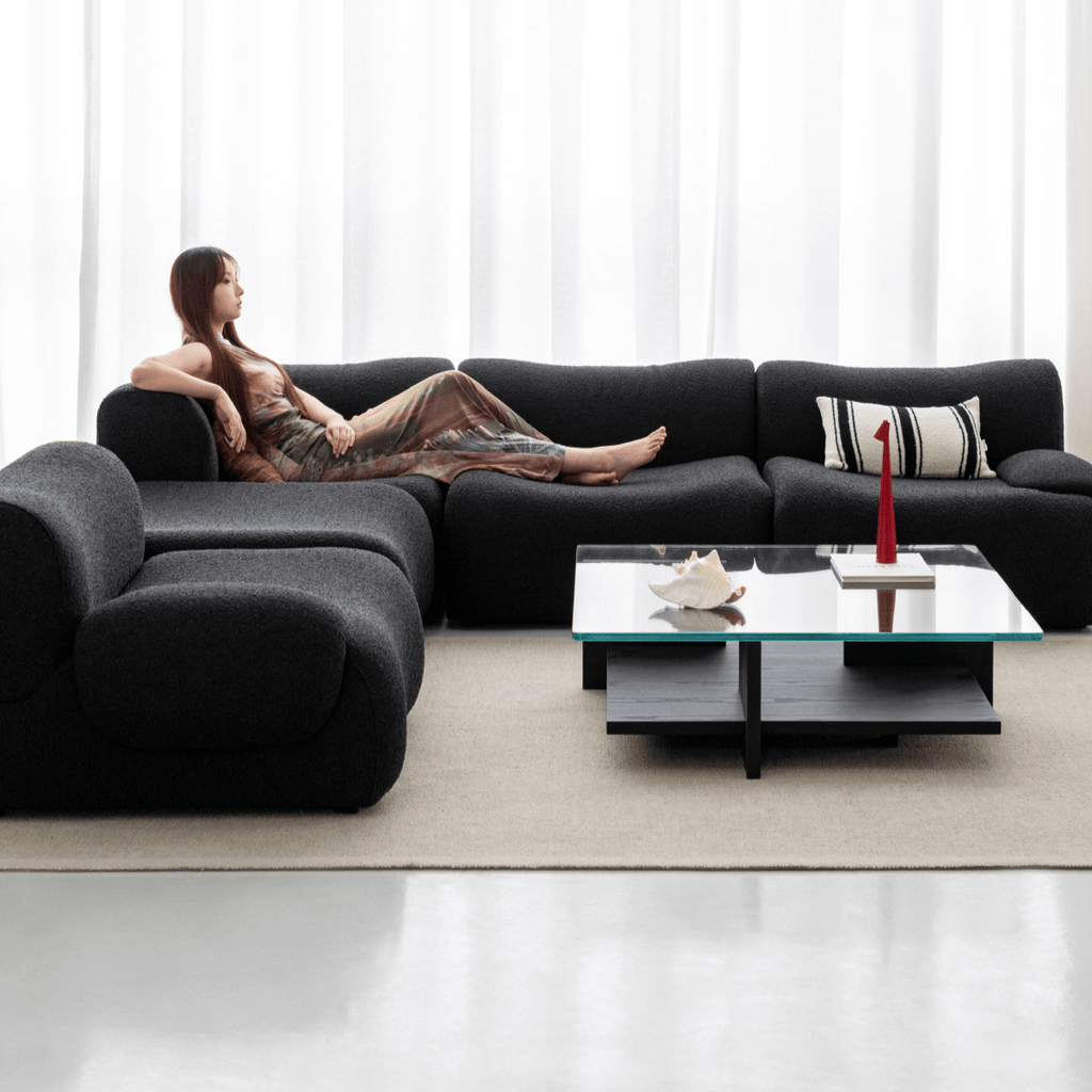 Modular Curved Sofa with Sherpa Upholstery