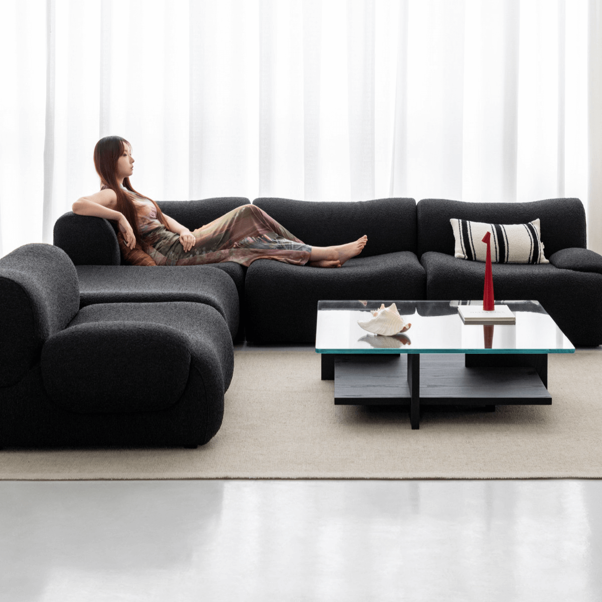 Modular Curved Sofa with Sherpa Upholstery