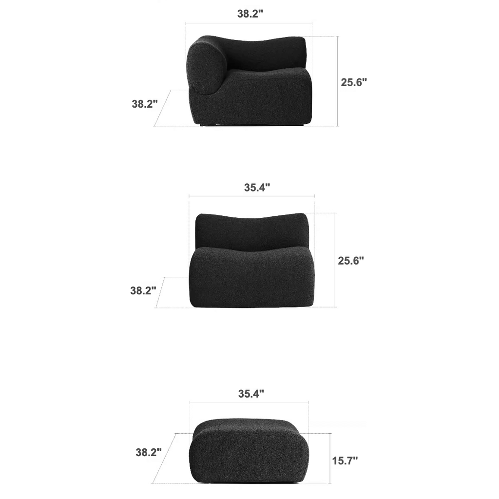 Modular Curved Sofa with Sherpa Upholstery Dimensions