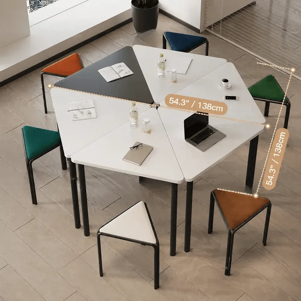 Modular Geometric Conference Desk Set with Cable Ports and Chairs