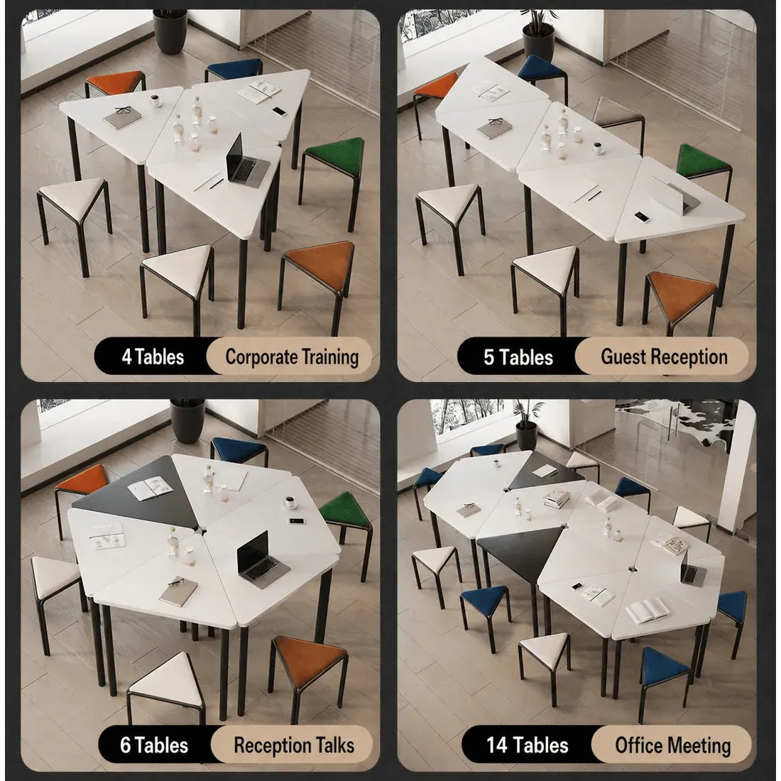 Modular Geometric Conference Desk Set with Cable Ports and Chairs