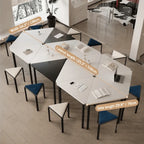 Modular Geometric Conference Desk Set with Cable Ports and Chairs